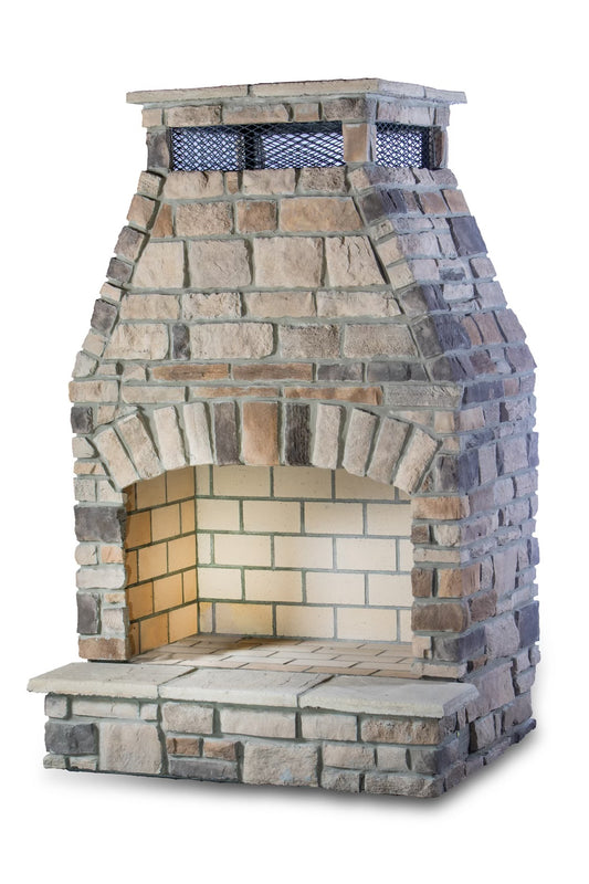 Stone veneer finish 42" wood-burning outdoor fireplace